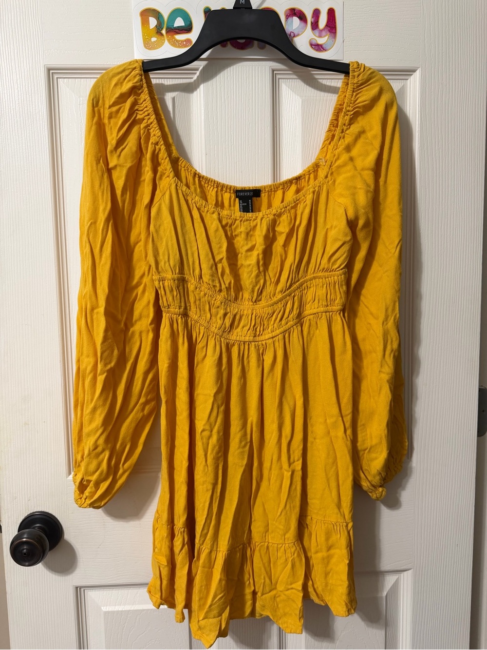 Forever 21 Bright Mustard Yellow Peasant Mini Dress